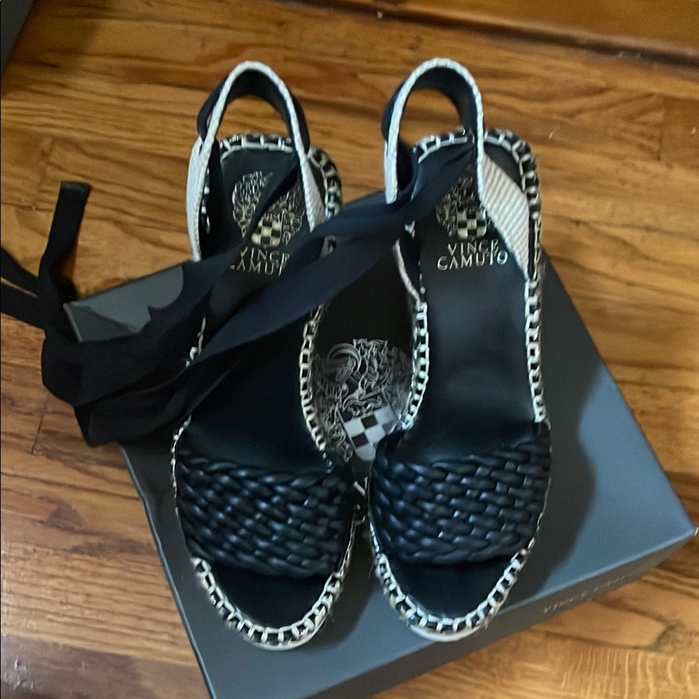 Vince Camuto Black Espadrilles with Quilted Texture